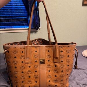 MCM Tan Monogram Tote Bag with Leather Handles
